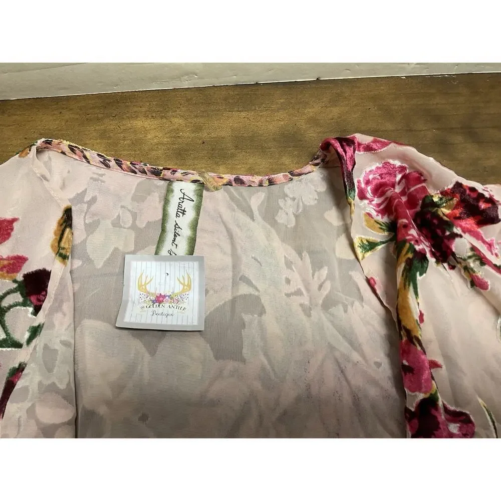 Aratta Silent Journey Women's Sheer Floral Kimono Shawl with Fringe One Size